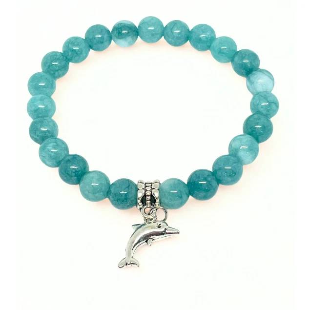 Natural Blue Larimar Gemstone Charm Beaded Bracelet 8mm Stretchy Healing Jewelry - Image 3 of 4