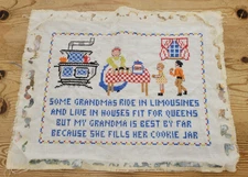 Completed Embroidered Cross Stitch Grandma Is Best Cookie Jar Sampler Unframed