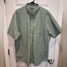 Eddie Bauer Men's 2XL Short Sleeve Button Down Green White Plaid Shirt