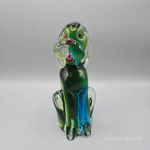 Vintage Murano Italy Art Glass Multicolor Hand Blown Glass Dog Figurine 7.5"