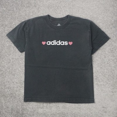 Adidas Spellout Logo Hearts Womens Small Black Short Sleeve T-Shirt