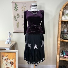 Y2k Embroidered Beaded Midi Skirt Dark Couqette Fairy Whimsigoth Whimsy Boho M L