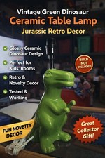 T Rex Dinosaur Table Lamp Green Ceramic Jurassic Retro Decor for Kids 14" 