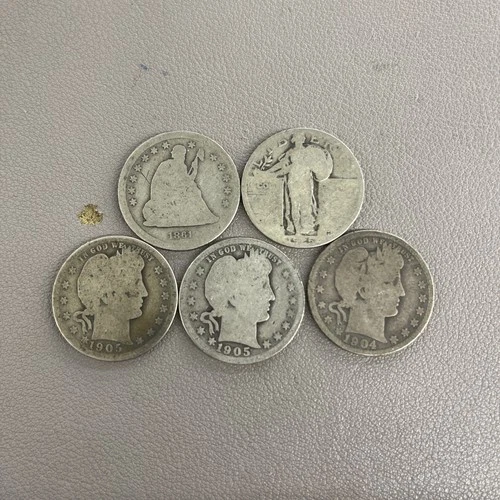 5 Silver Quarter Barber Seated Standing Liberty Coin Lot 90%