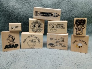 Vintage Teacher School Work Rubber Stamps 9 Piece Lot