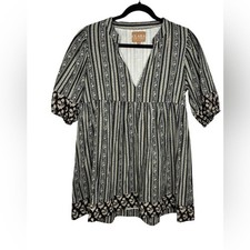 Clara The Label Boho Cotton Mini Dress Size Medium Floral Stripes Lightweight