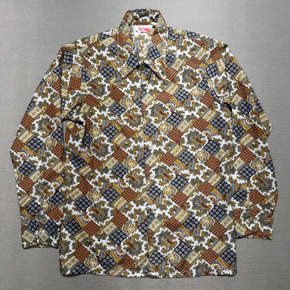Vintage 70s Levi’s Panatela Shirt Mens Large Patchwork Paisley Long Sleeve Disco - Image 2 of 4