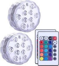 Qoolife Submersible LED Lights Remote Control Battery Powered, RGB Multi Color