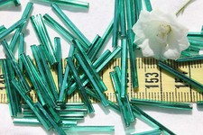 20mm Straight Jungle Green Silver Lined Venetian Bugle Beads Jewelry/20 grams