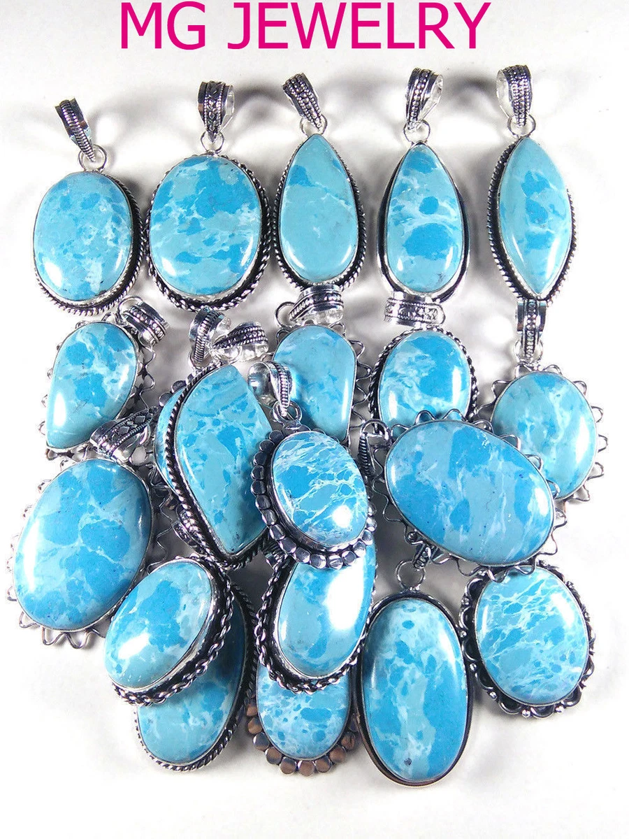 BULK SALE Wholesale 25Pcs Larimar Pendant Gemstone 925 Sterling Silver Overlay