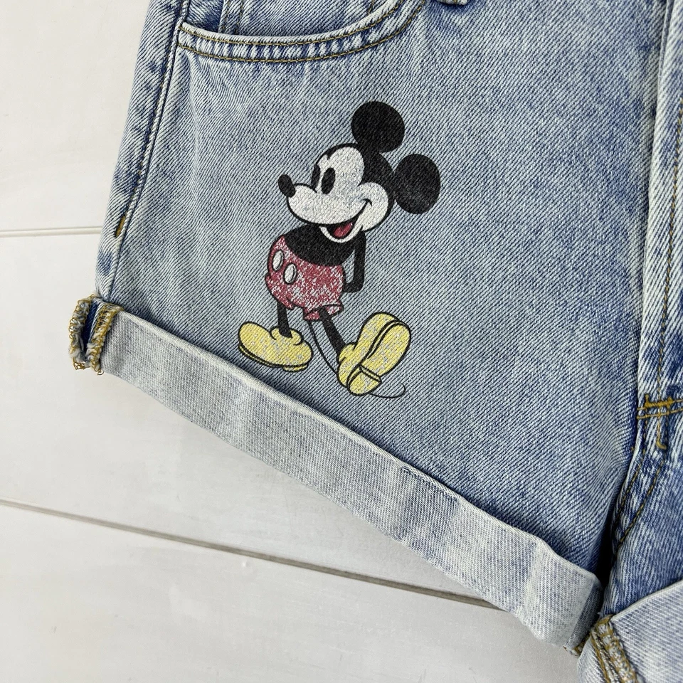 SIWY x Mickey Mouse Jean Shorts Disney Women 28 Embroidered Button Fly - Image 3 of 4
