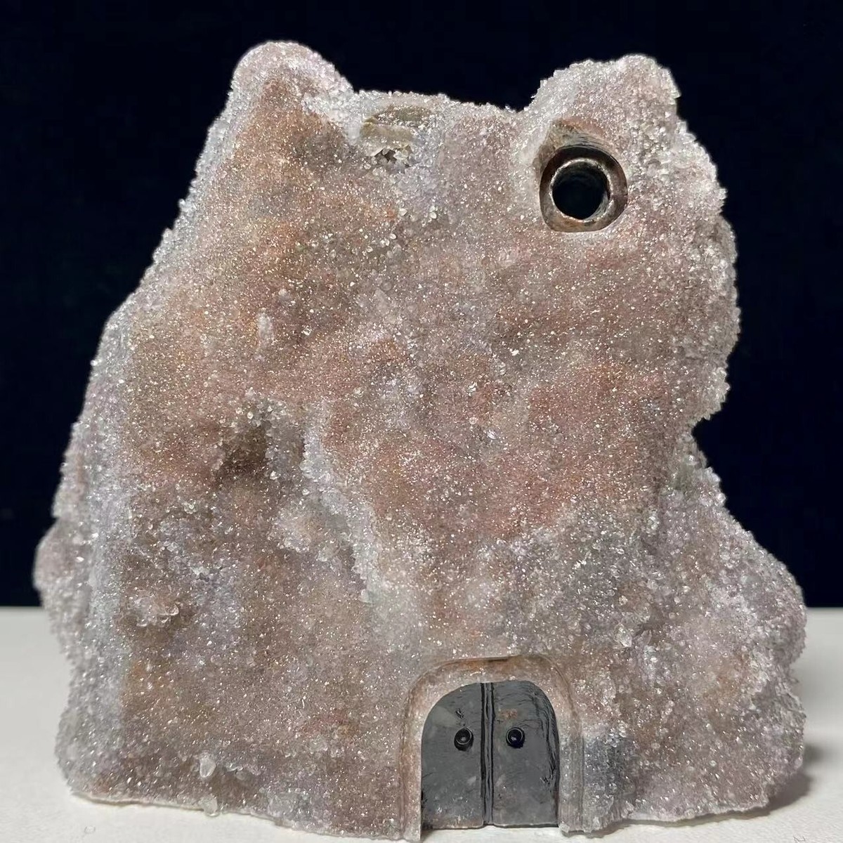 Natural crystal cluster mineral specimen, twinkle mineral, hand