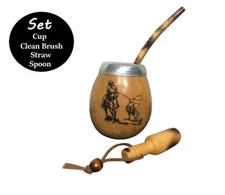 Argentina Mate Gourd Hand Made Natural Tea Cup  Straw Yerba Mate Cowboy Working