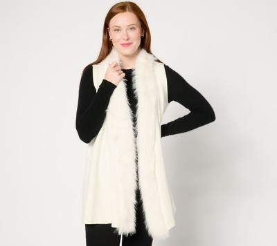 NEW Studio Park 2X Draped Sweater Vest with Faux Fur Trim in Ivory QVC 2132