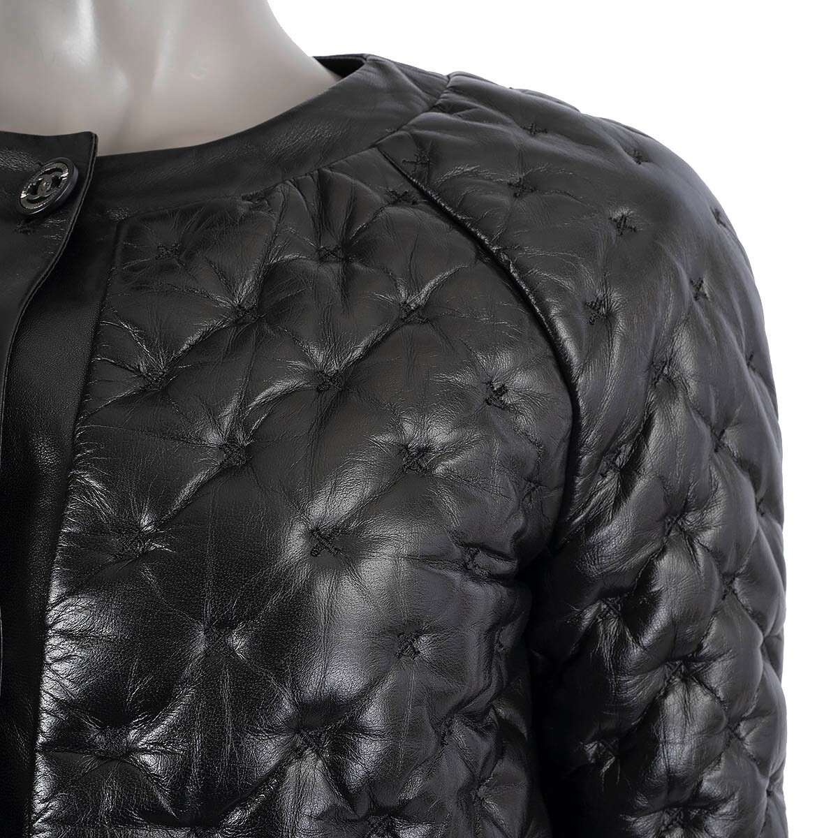 68371 auth CHANEL black leather 2013 13K QUILTED PUFFER 68371 auth CHANEL black leather 2013 13K QUILTED PUFFER