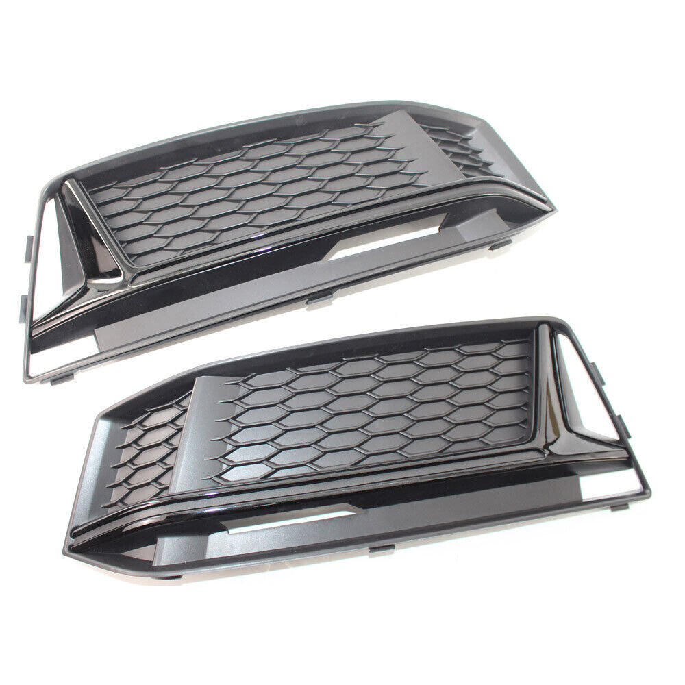 Black HONEYCOMB Fog Light Cover Grille Trim Bezel For AUDI S4 A4 S-Line B9 16-18
