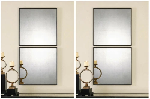 FOUR URBAN INDUSTRIAL XXL 24" AGED METAL FRAME MATTY SQUARE MIRRORS 13932 - Picture 1 of 3