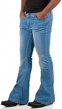 Men's Bell Bottom Jeans 70s Disco Flared Denim Pants Retro Party Style