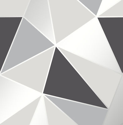 Geometrische Tapete 3D Scheitel Dreieck Modern Schwarz Metallic Silber Fein Dekor