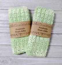 crochet handmade spa bath wash cloth face cotton reusable green tones