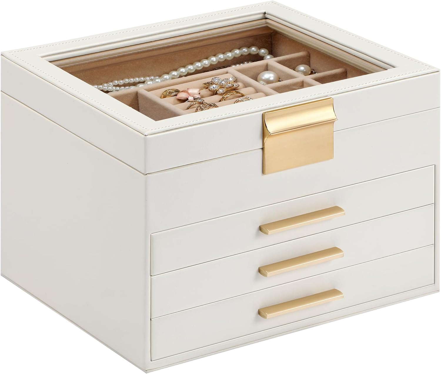 Stylish 4-Layer Jewelry Storage Box with Glass Top for Women-image