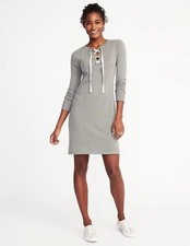 Old Navy Women's Size Small Gray Long Sleeve French Terry Sweatshirt Dress NWOT