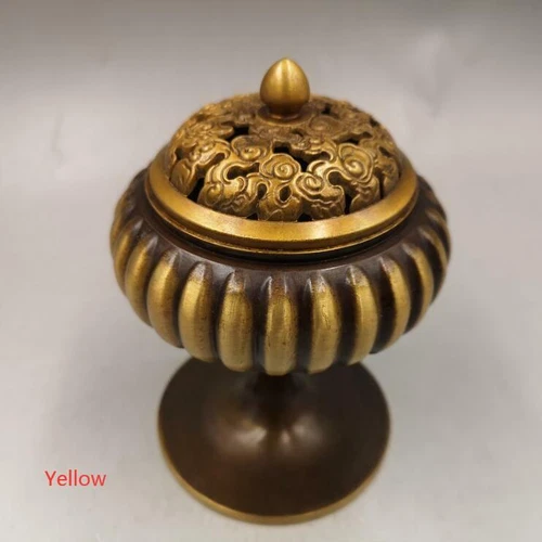 Ancient Copper High Foot Pumpkin Incense Burner Incensory Ornaments Dish Censer - Picture 1 of 10