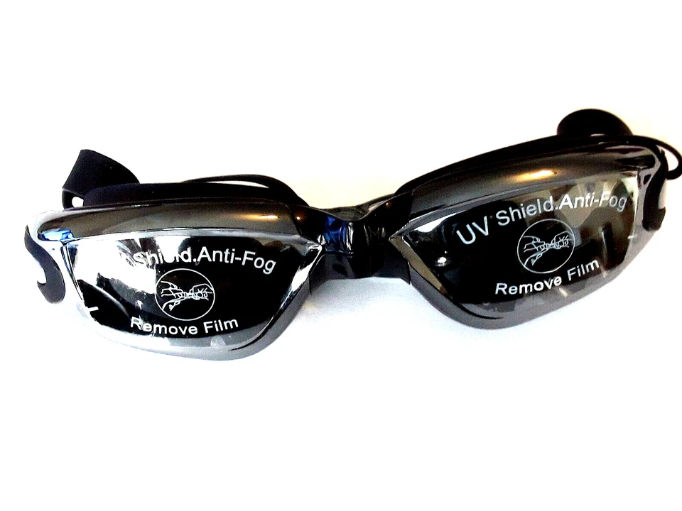 Adult Swim Goggles Anti-fog UV protection free ear plugs, nose-clip -black - Image 2 of 4
