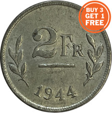 2 BELGIAN FRANCS - ALLIED OCCUPATION COINAGE - 1944 - BELGIUM