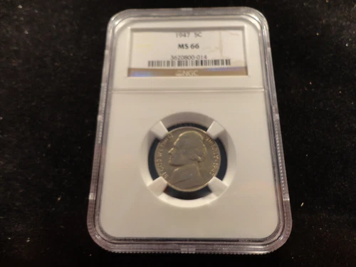 1947 JEFFERSON NICKEL 5 C NGC MS 66- NICE LUSTRE- VERY AFFORDABLE BARGAIN