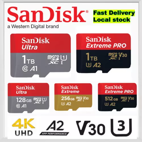 Micro SD Card SanDisk Ultra Extreme Pro 64GB 128GB 256GB 512GB 1TB Memory Card - Picture 2 of 40