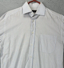 Canali Shirt Mens 38-15 Light Blue Striped Dress Button Up Pocket Made In Italy