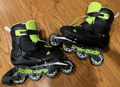 Rollerblade Microblade Youth Adjustable Inline Skates US 5-8Black/Green with Bag