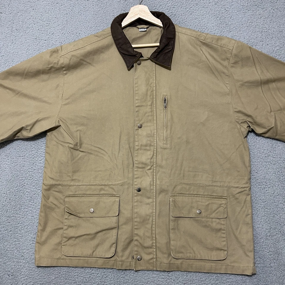 Field & Stream Jacket Mens 2XL Khaki Brown Cotton Canvas Leather Collar Field - Image 2 of 4