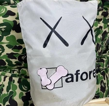 Rare 2002 Kaws x Laforet Creme Nylon Tote Bag Used Off White Chrome Hearts BBC
