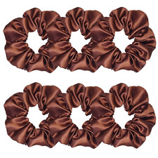 6 Pcs 4.5 Inch Satin Silk Hair Scrunchies, Coffee Color, Hair Ties for Women and