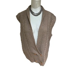 Vtg 80s personal Sweater Vest Fold Over Collar neutral Size M Sleeveless knit