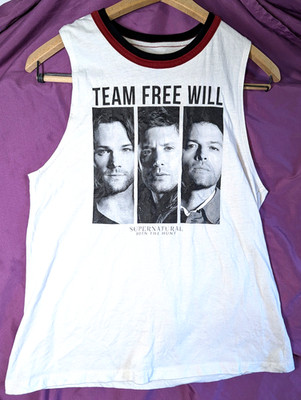 Supernatural Team Free Will Tank Top Dean Sam Winchester Castiel Red Black Trim
