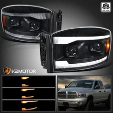 Black Fits 2006-2009 Dodge Ram 1500 2500 Sequential LED DRL Projector Headlights