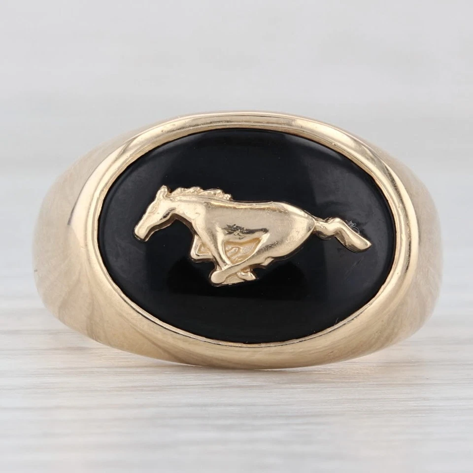 Anillo de sello vintage Ford Mustang oro 14k ónix caballo sello talla 13 Foto 2 de 4