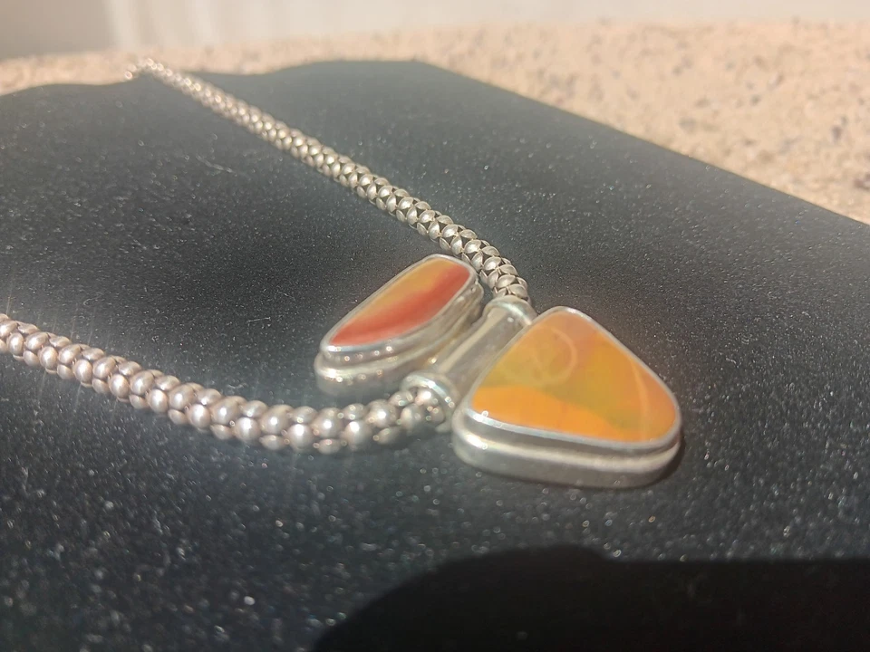 Collar Sarda Plata 925 Piedra Genuina Cornalina Jaspe Palomitas Cadena 17" Foto 4 de 4