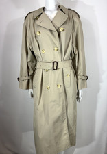 BURBERRY Coat Women's LARGE Trench Double Breasted Belted Long Beige