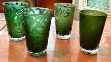 Michael weems signed Elise highball 5” green glasses set of 4