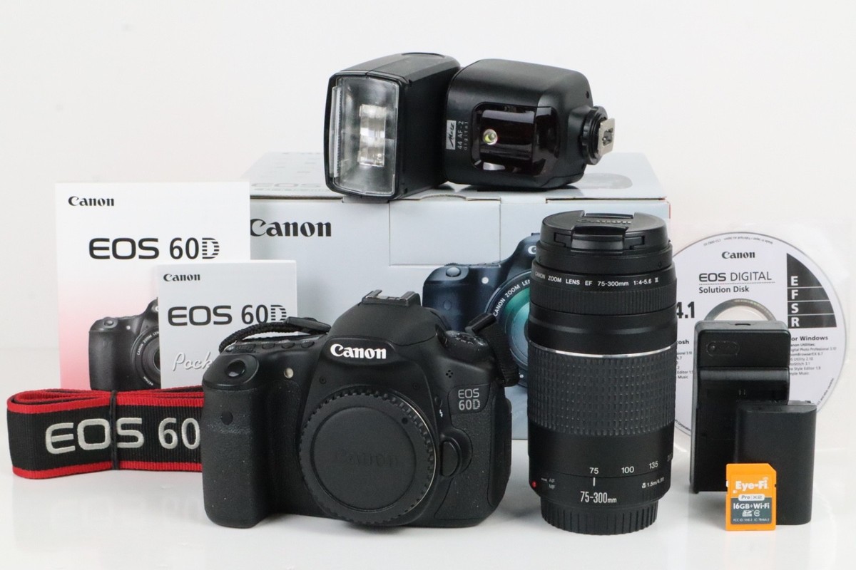 Canon EOS 60D 18MP Digital Kit SC 907 + 75-300 Lens Metz 44 AF-2