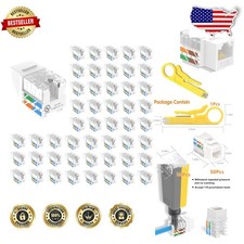 White Cat6 Keystone Jacks 50-Pack Listed, Gigabit Ethernet, 23AWG, Includes ...