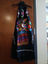 black vivid embroidered peacock halter midi dress