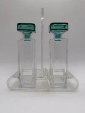 Vintage Mid Century Luigi Bormioli Oil and Vinegar Set Glass and Acrylic Display