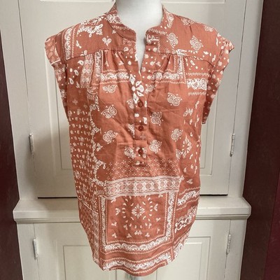 New! Rachel Roy Size S Small Flower Floral Orange Linen Blend Sleeveless Top