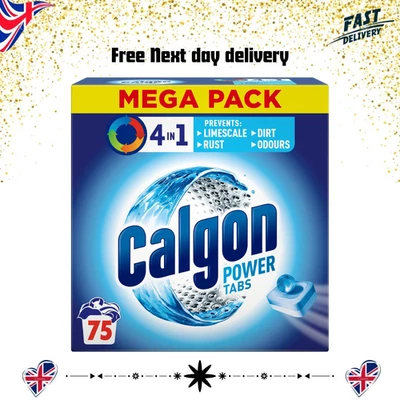 Calgon 4-In-1 Washing Machine Cleaner and Water Softener 75 Tablets, Deep Clean