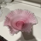 FENTON Art Glass Pink Bride's Bowl Art Glass Pink White Silvercrest Ruffled